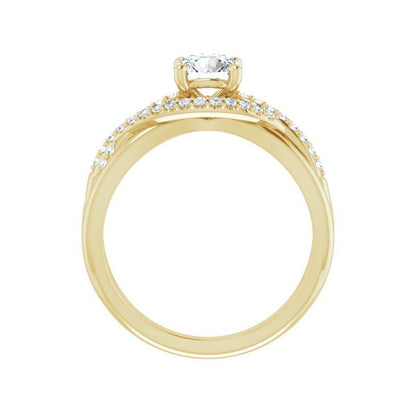 14K Gold Round Wave Engagement Ring