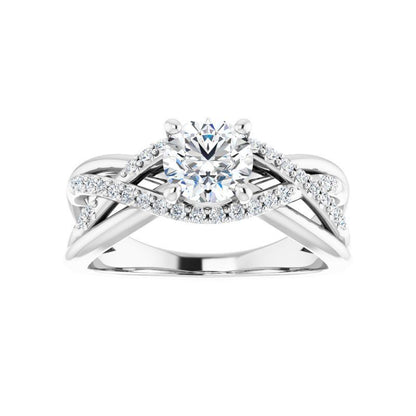 14K Gold Round Wave Engagement Ring