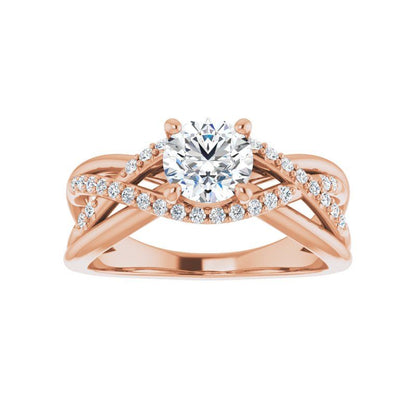 14K Gold Round Wave Engagement Ring