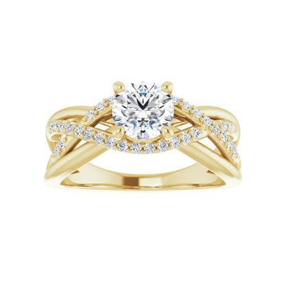 14K Gold Round Wave Engagement Ring
