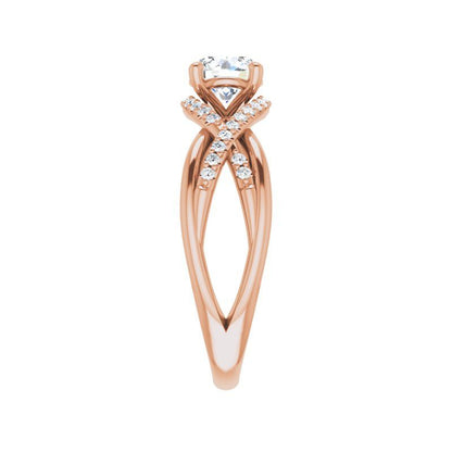 14K Gold Round Wave Engagement Ring