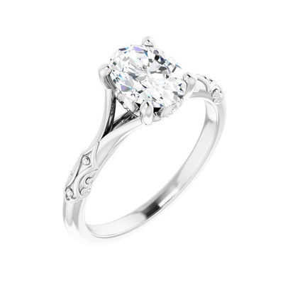 Lab Grown Oval Diamond Textured Shank Engagement Ring
