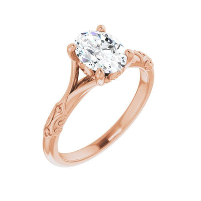 Lab Grown Oval Diamond Textured Shank Engagement Ring
