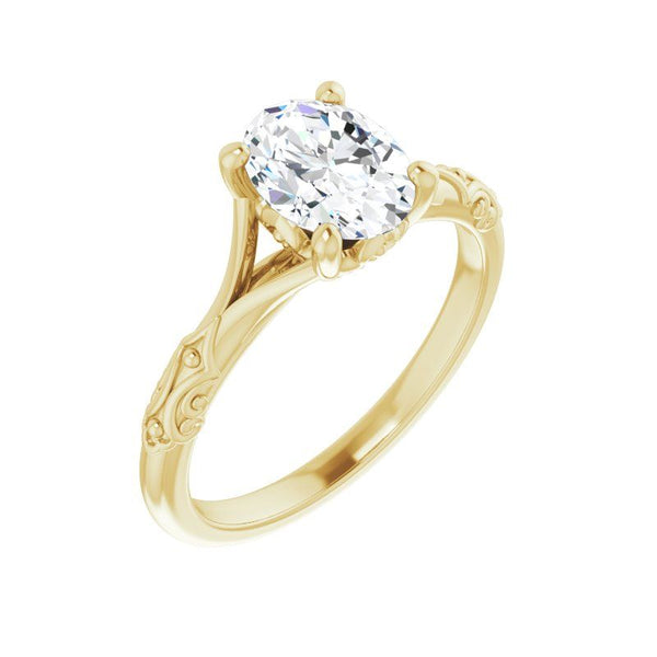 14K Gold Oval Textured Shank Engagement Ring