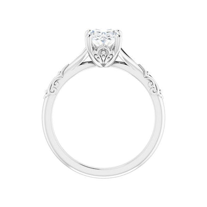 Lab Grown Oval Diamond Textured Shank Engagement Ring