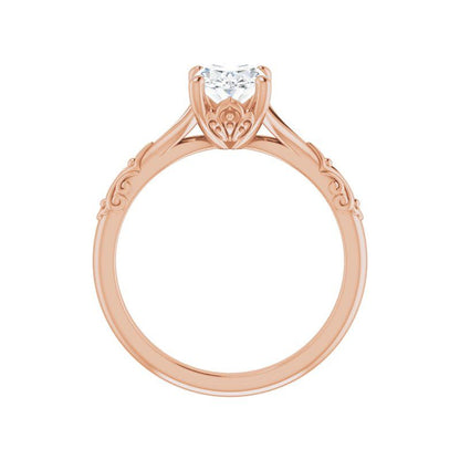 Lab Grown Oval Diamond Textured Shank Engagement Ring