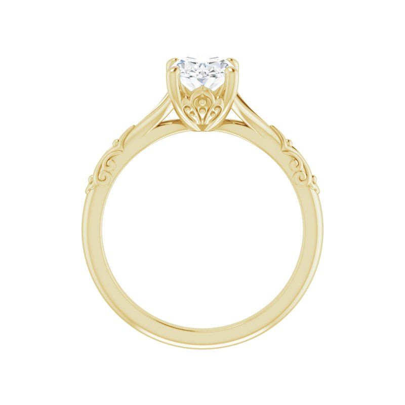 14K Gold Oval Textured Shank Engagement Ring