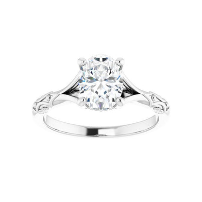 Lab Grown Oval Diamond Textured Shank Engagement Ring