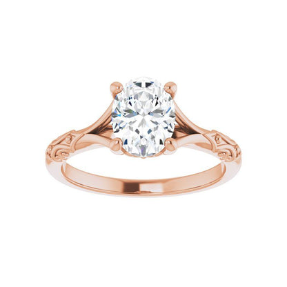 Lab Grown Oval Diamond Textured Shank Engagement Ring