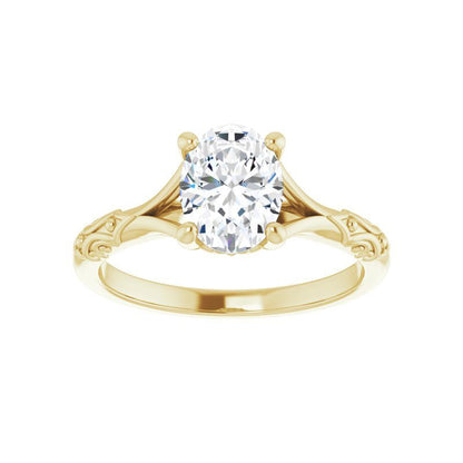 Lab Grown Oval Diamond Textured Shank Engagement Ring