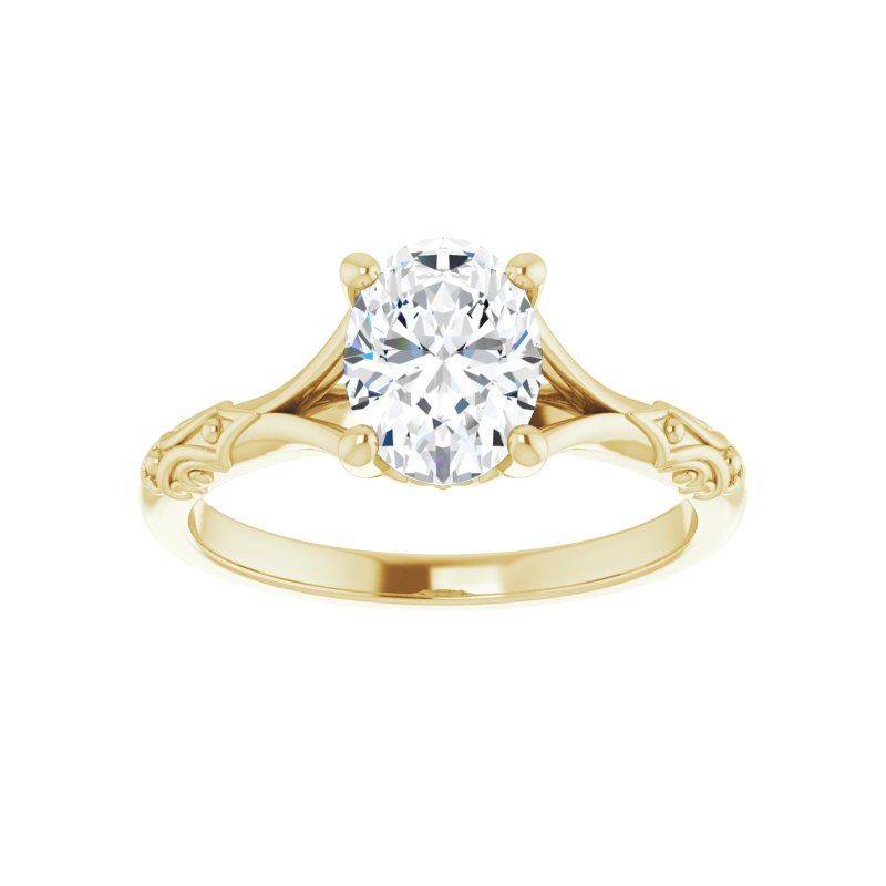 14K Gold Oval Textured Shank Engagement Ring