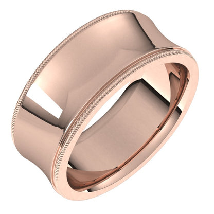 14K Gold Standard Milgrain Comfort Fit Concave Men Band