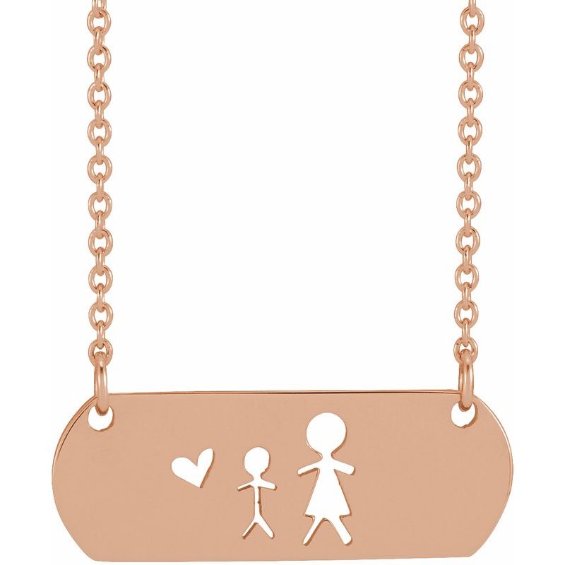 14K Gold Stick Figure Family 18" Necklace