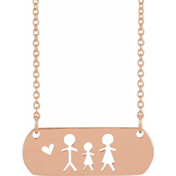 14K Gold Stick Figure Family 18" Necklace