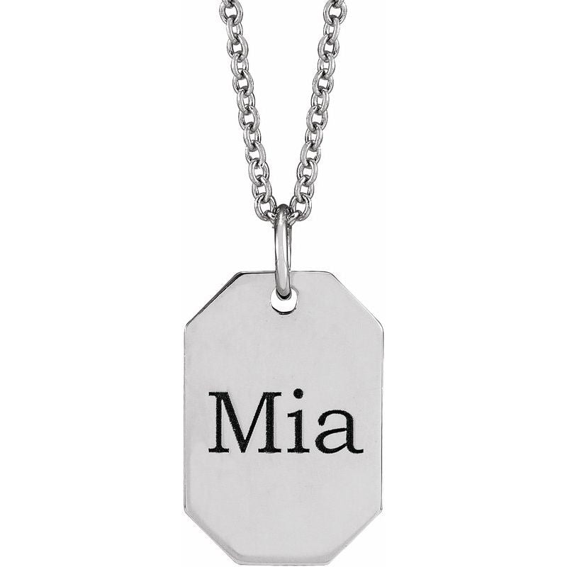 14K Gold Engravable Dog Tag Initial Necklace