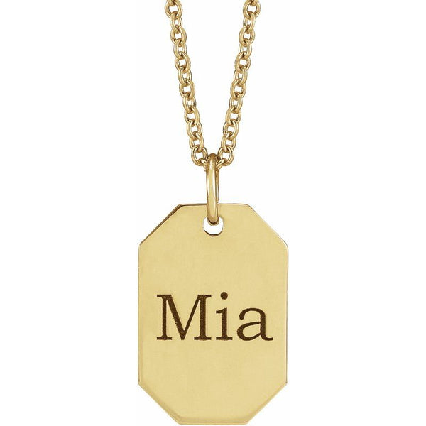 14K Gold Engravable Dog Tag Initial Necklace