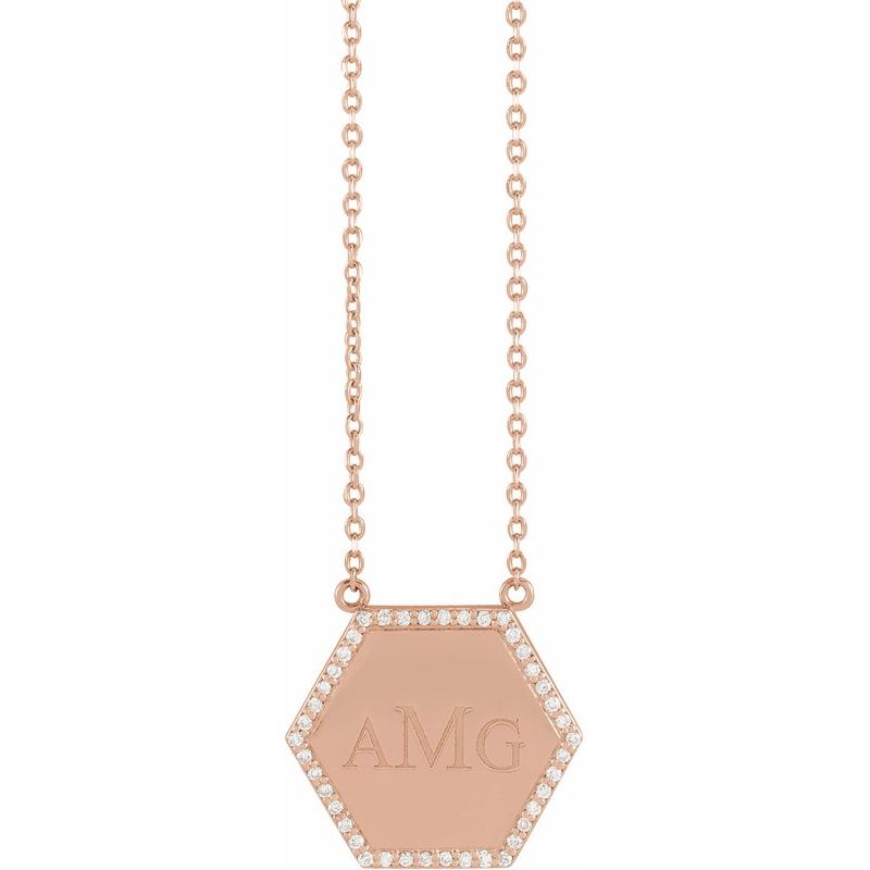 14K Gold Engravable Hexagon Initial Necklace