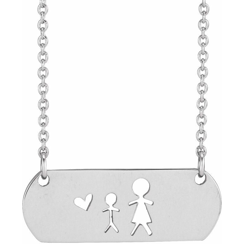 14K Gold Stick Figure Family 18" Necklace