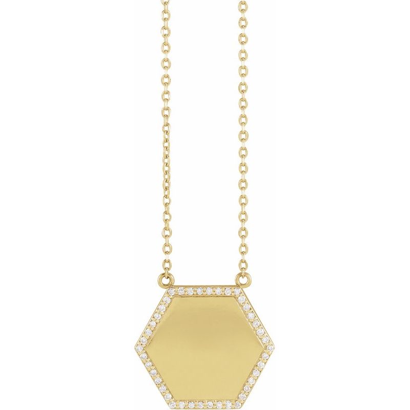 14K Gold Engravable Hexagon Initial Necklace