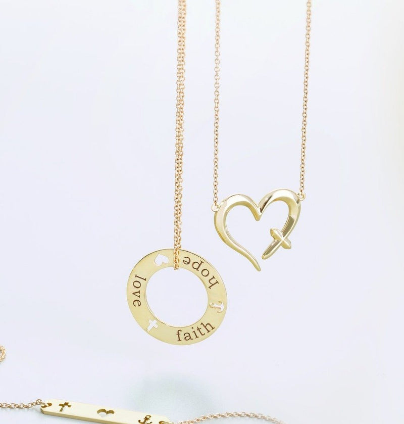 14K Gold Heart with Cross 16-18 In Necklace