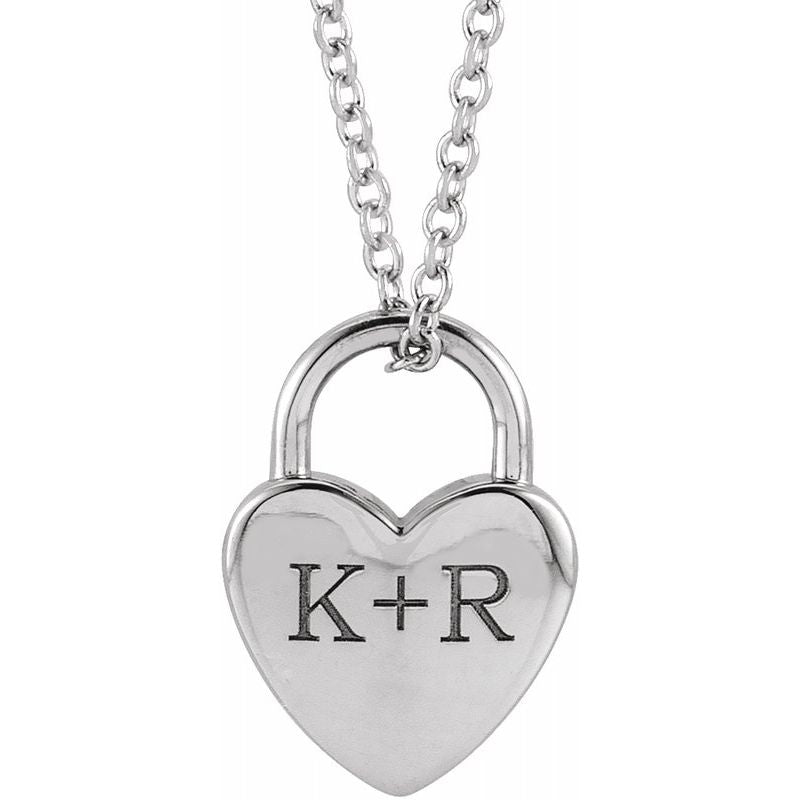14K Gold Engravable Heart Love-Lock Initial/Couple Initial Necklace