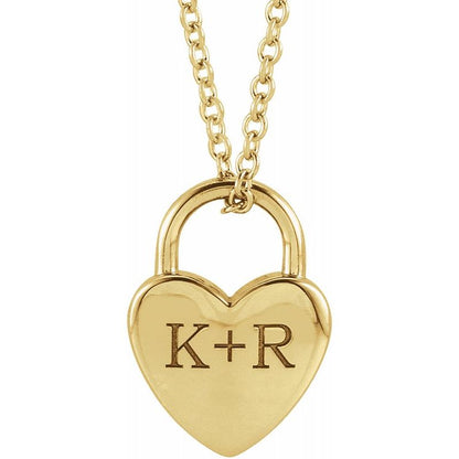 14K Initial Heart Lock Necklace - Main Image