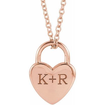 14K Gold Engravable Heart Love-Lock Initial/Couple Initial Necklace