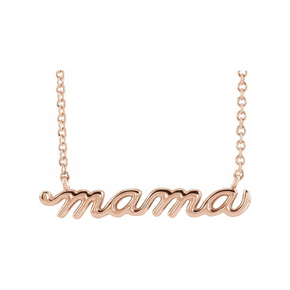 14K Gold and Diamond Dainty "mama" Script Necklace