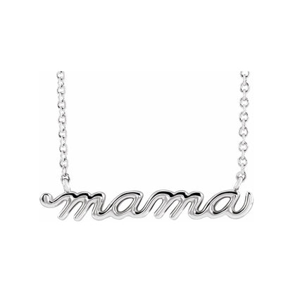14K Gold and Diamond Dainty "mama" Script Necklace
