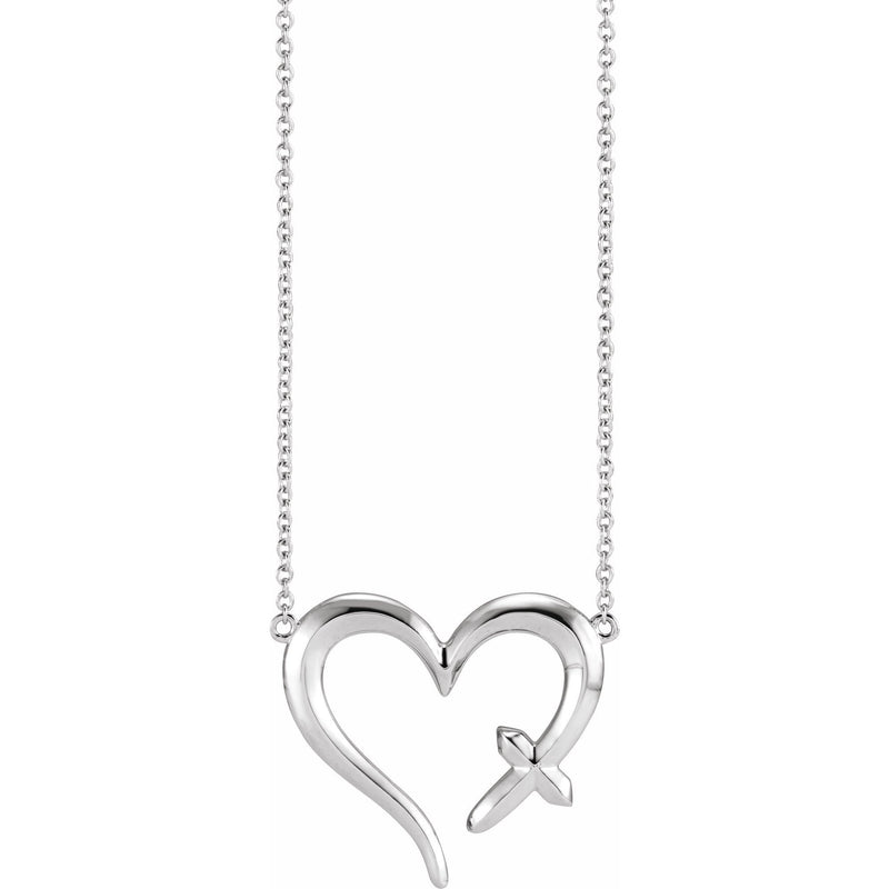 14K Gold Heart with Cross 16-18 In Necklace