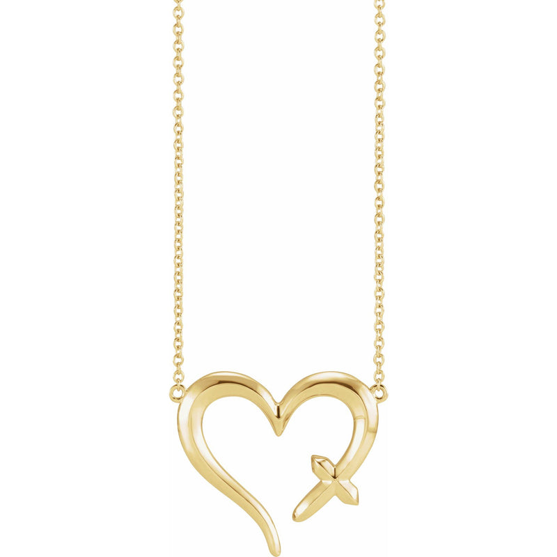 14K Gold Heart with Cross 16-18 In Necklace