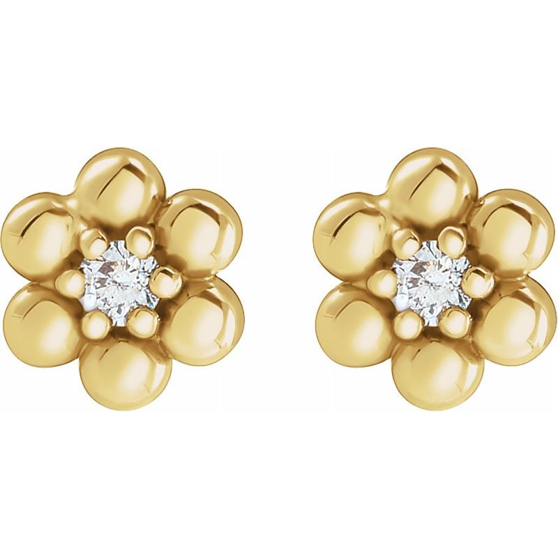 14K Gold Diamond Beaded Daisy Earrings