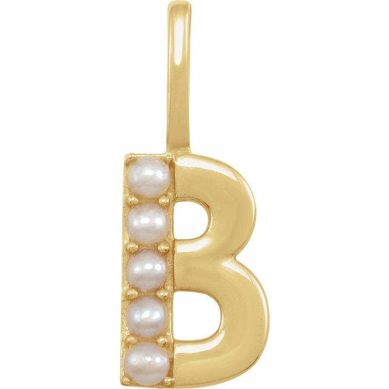 14K Gold Cultured White Pearl Initial A-Z Pendant