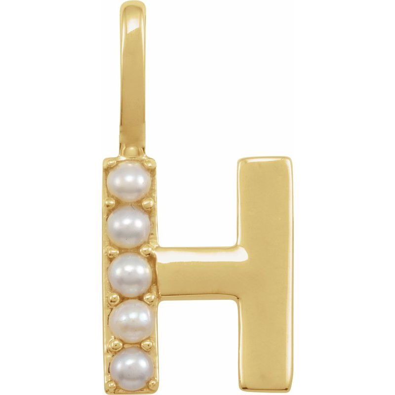 14K Gold Cultured White Pearl Initial A-Z Pendant