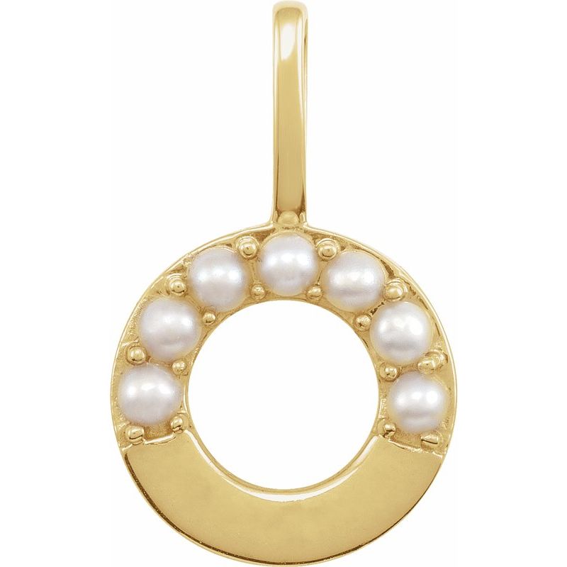 14K Gold Cultured White Pearl Initial A-Z Pendant