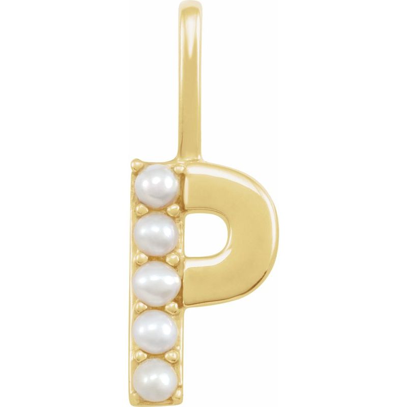 14K Gold Cultured White Pearl Initial A-Z Pendant