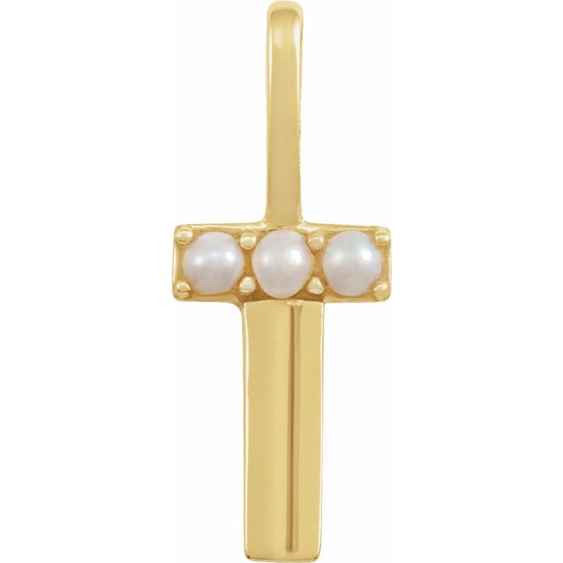 14K Gold Cultured White Pearl Initial A-Z Pendant