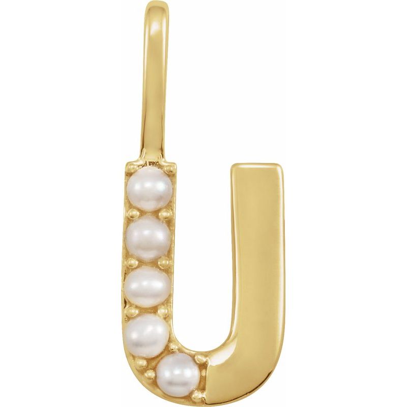 14K Gold Cultured White Pearl Initial A-Z Pendant