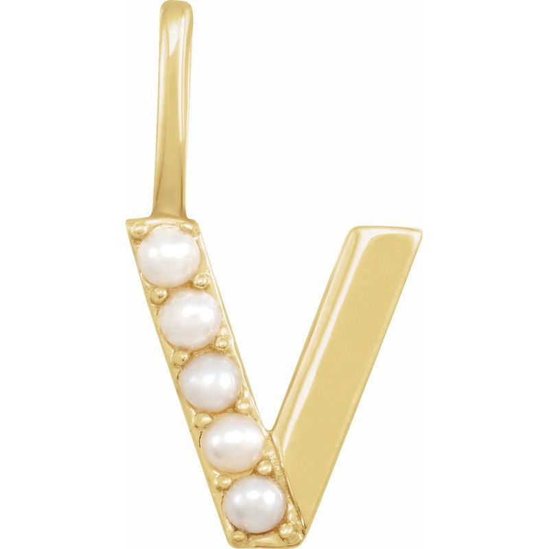 14K Gold Cultured White Pearl Initial A-Z Pendant