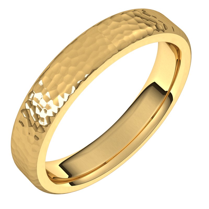 14K Gold Round Edge Hammer Design Men Band