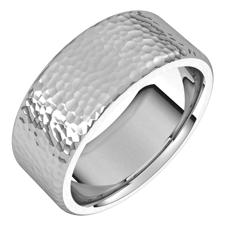 14K Gold Round Edge Hammer Design Men Band