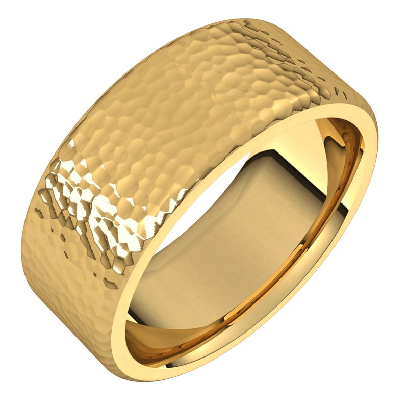 14K Gold Round Edge Hammer Design Men Band