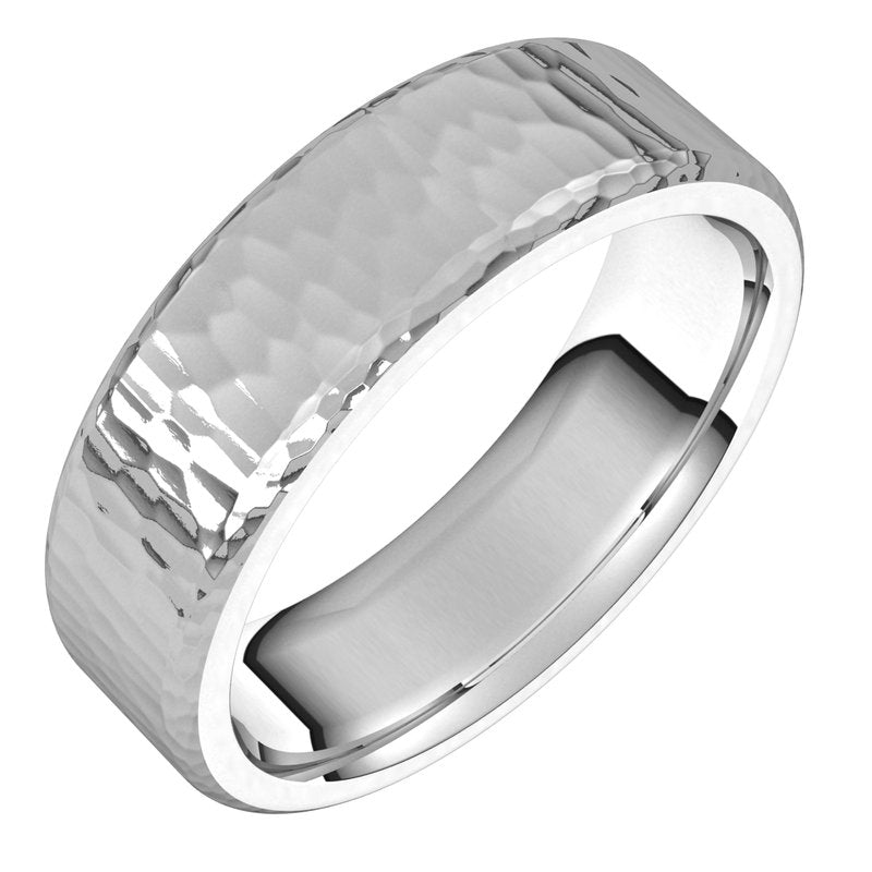 14K Gold Round Edge Hammer Design Men Band