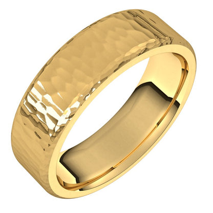 14K Gold Round Edge Hammer Men Band