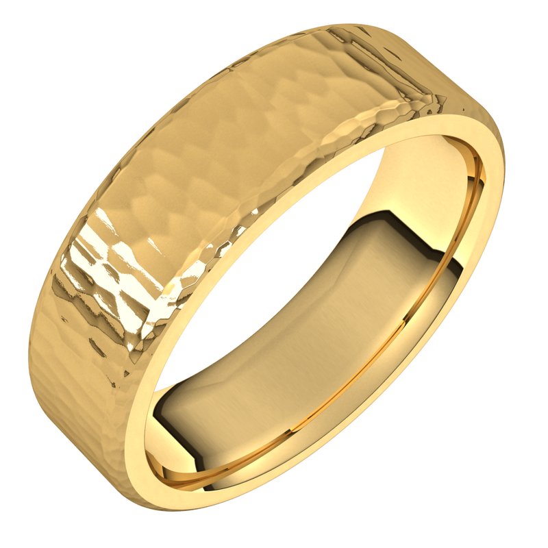 14K Gold Round Edge Hammer Design Men Band