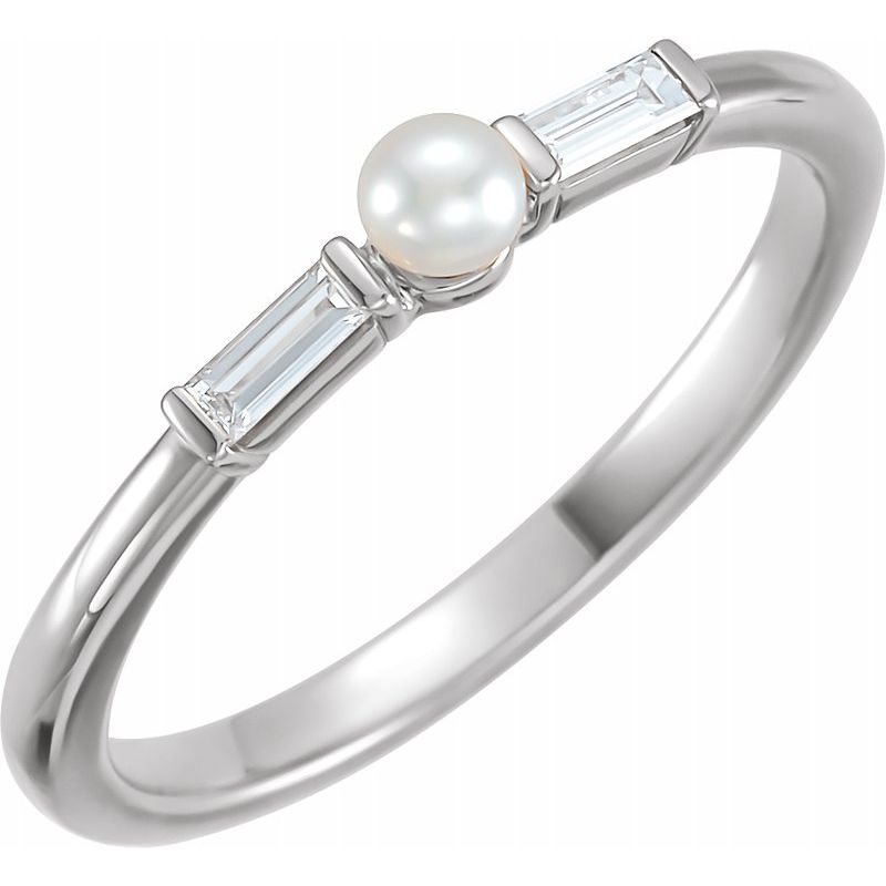 14K Gold Cultured Pearl & Diamond Ring