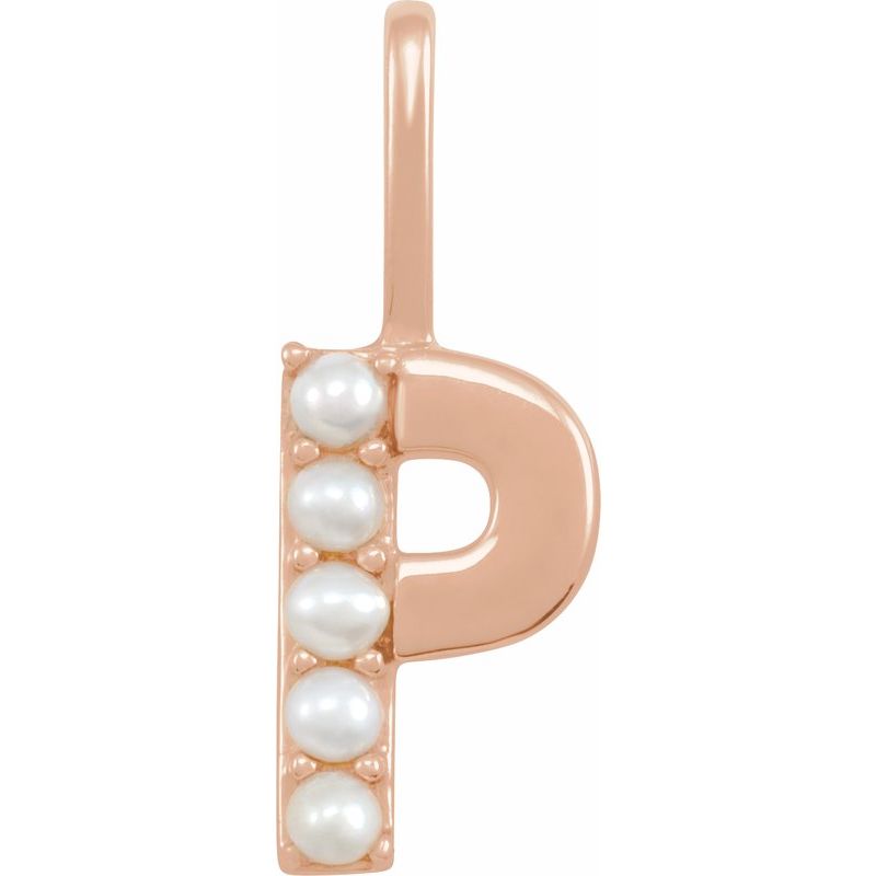 14K Gold Cultured White Pearl Initial A-Z Pendant