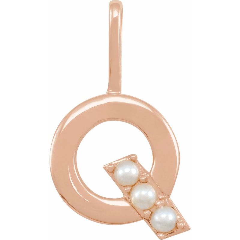 14K Gold Cultured White Pearl Initial A-Z Pendant