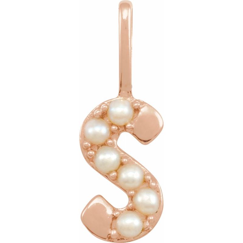 14K Gold Cultured White Pearl Initial A-Z Pendant