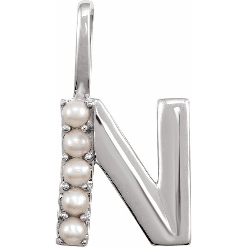 14K Gold Cultured White Pearl Initial A-Z Pendant